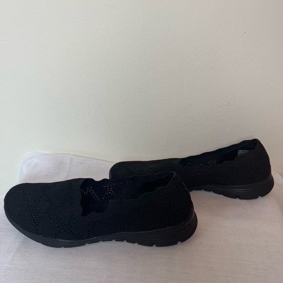 Skechers Black Knit Scallop Loafer Summer Flat Slip-On Flats Woven Office 0038* - Picture 10 of 13